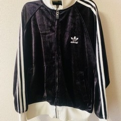 【終了】adidas アディダス　ジャージ　黒　白　ベロア