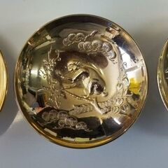 ☆金メッキ盃　 龍　申　馬　約7cm　３個 　未使用・中古品　