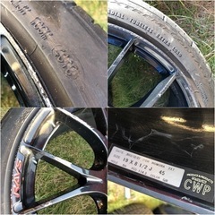 RAYS HOMURA レイズ ホムラ 2×7 19 8.5J ＋45 114.3 タイヤホイール 4本セット 225/40R19 バリ山 プリウスα等にの画像