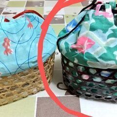 編みかご 巾着 あさがお柄