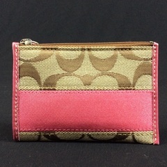 COACH コーチ シグネチャー×ピンク レザー＆デニム キーリ...
