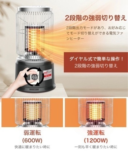 電気ストーブ 【新品未使用】電気暖炉 3秒速暖 360°高速暖房 転倒オフ 足元ヒーター