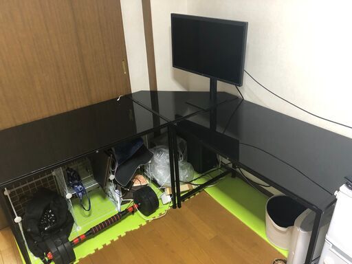 L型デスク(VEGA CORPORATION パソコンデスク ガラス製 L字型 ブラック)