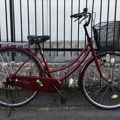 ＜整備・良品＞ママチャリ 26インチ・自転車 色・エンジ色・洗車済できれいです♪不要自転車無料引取りあり