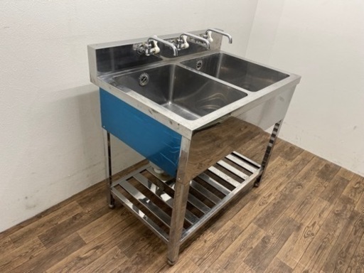 業務用　ステンレス　２槽シンク流し台　蛇口付き　店舗　飲食店　W９００ｘＤ６００ｘH８００ｍｍ