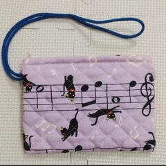 ハンドメイド　ポーチ　うさぎ柄　音符柄　オレンジ　むらさき　の画像