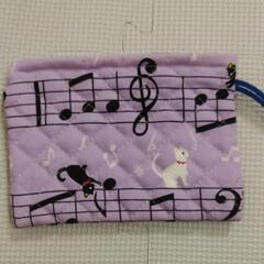 ハンドメイド　ポーチ　うさぎ柄　音符柄　オレンジ　むらさき　の画像