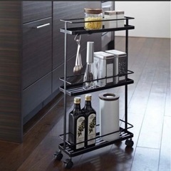 【美品】tower スリムキッチンワゴン黒