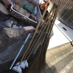 中古　竹箒　ほうき　穴あき溝シャベル　7点セット　