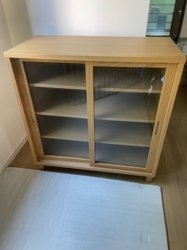無印良品 オーク材キャビネットガラス扉（引戸）　幅８０×奥行４０×高さ８３ｃｍ