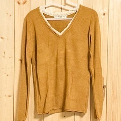 ニットセーターレース付き　イエロー　L