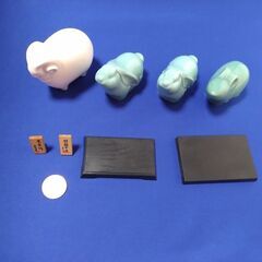 招福干支　薬師窯　光堂作　瀬戸物　置物　ねずみ、ひつじ、うさぎ×2