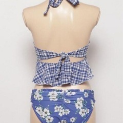 新品未使用　PR01.  フクレチェック × フラワープリントbikini　水着　ブルーの画像