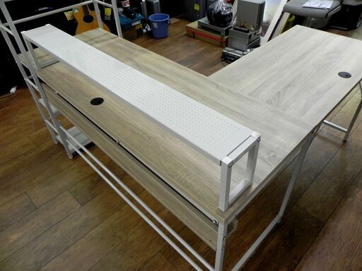 LOWYA L字デスク ラック一体型 幅156×奥60×高115.5cm スチール脚 木製 ニューシェプリー パソコンデスク 机 家具