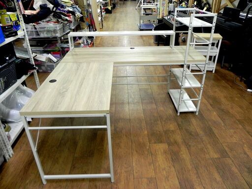 LOWYA L字デスク ラック一体型 幅156×奥60×高115.5cm スチール脚 木製 ニューシェプリー パソコンデスク 机 家具