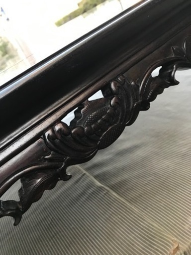 【美品】若葉脚花梨座卓　高級座敷机　透かし彫り　　