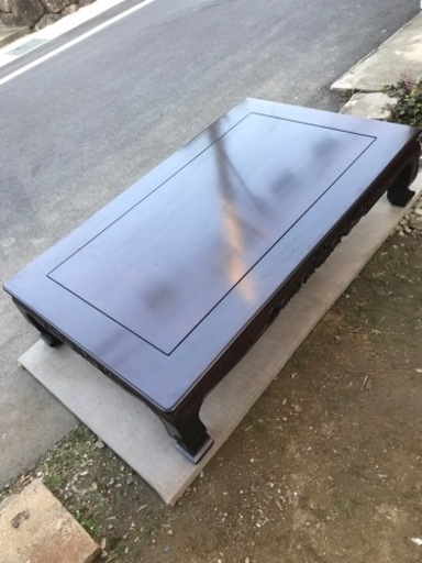 【美品】若葉脚花梨座卓　高級座敷机　透かし彫り　　