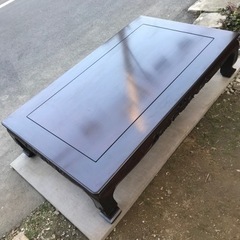 【美品】若葉脚花梨座卓　高級座敷机　透かし彫り　特注ガラス付　の画像
