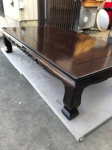 【美品】若葉脚花梨座卓　高級座敷机　透かし彫り