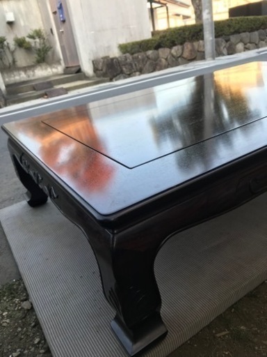【美品】若葉脚花梨座卓　高級座敷机　透かし彫り　　
