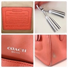 【美品‼️】COACH コーチ　ハンドバッグ　サーモンピンク系　本革製　レザー　レディース　バック　カバン　鞄の画像