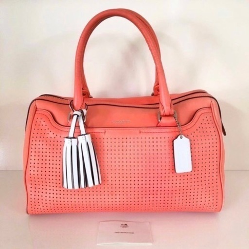 【美品‼️】COACH コーチ　ハンドバッグ　サーモンピンク系　本革製　レザー　レディース　バック　カバン　鞄