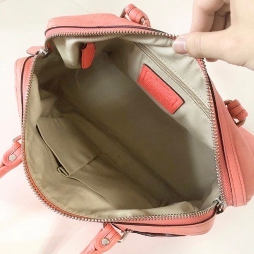 【美品‼️】COACH コーチ　ハンドバッグ　サーモンピンク系　本革製　レザー　レディース　バック　カバン　鞄