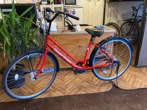 【前後タイヤ新品！LEDオートライト】6段変速　26インチ自転車　レッド
