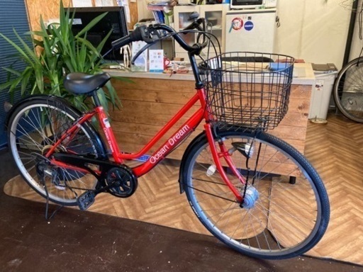 【前後タイヤ新品！LEDオートライト】6段変速　26インチ自転車　レッド