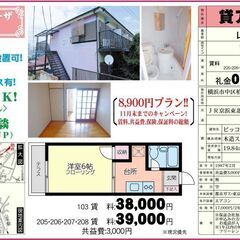 初期費用8900円プラン😍👍1K19.84㎡広々アパート✨賃料3...