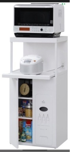 レンジ台 (米びつ) 米容量30kg 幅57cm 【日本製】 ワンタッチ軽量機能付き (スライド棚/2口コンセント/収納棚3ヶ所) ファインキッチン CD-304W 組立品