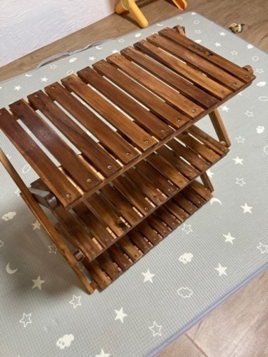 キャプテンスタッグ　収納棚　木製　3段ラック（ニス塗りあり）