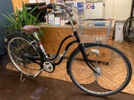 【前後タイヤ新品！LEDオートライト】6段変速　27インチ自転車　ブラック