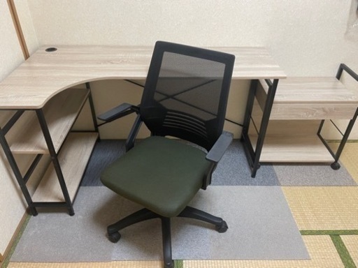 【売約済】L型デスク＋ワゴン＋チェア　セット　幅140