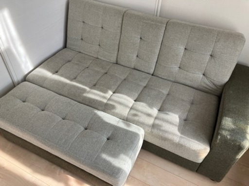 【配達可】ソファベッド 3人がけ ファブリック調 オットマン付き