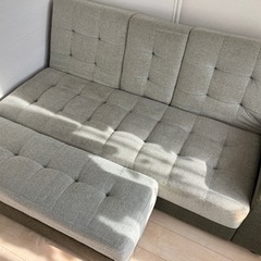【配達可】ソファベッド 3人がけ ファブリック調 オットマン付き