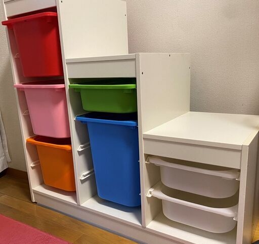 IKEA　トロファスト 収納（ホワイト）+コンテナボックス7個+転倒防止板セット