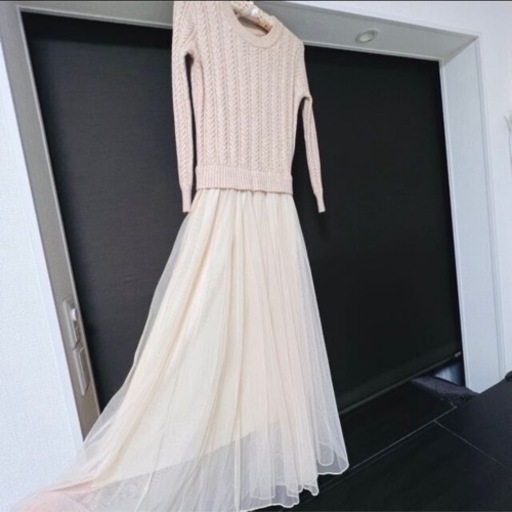 ロングワンピース　フリル　レースワンピ　ドレス長袖M  結婚式　2次会　お呼ばれ　パーティードレス　美品