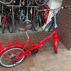 ☆美品☆20インチ 外装6段変速付き折り畳み自転車 レッド