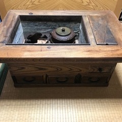 欅 長火鉢 五徳 鉄瓶付き