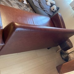 B-COMPANY ニューレザー PVC ブラウン ソファ　アンティーク2人掛けソファ。の画像