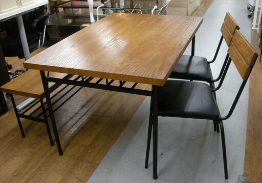 R071 不二貿易 ダイニングテーブル セット 4点セット ナチュラル色 おしゃれ 北欧 テーブル チェア ベンチ Used・美品