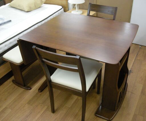 R305 NITORI バタフライ式ダイニング4点セット、幅90cm・120cm 美品