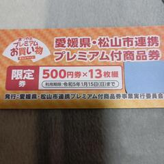 松山市プレミアム商品券（限定券）（500円券×13枚つづり）の画像