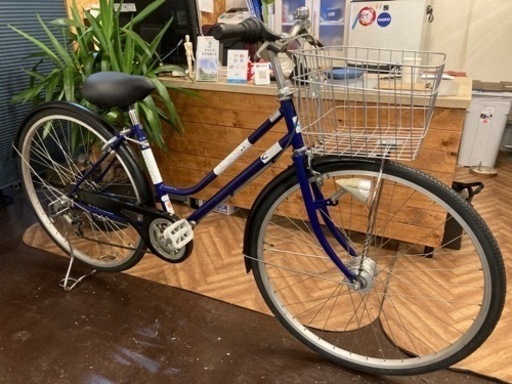 【前後タイヤ新品！LEDオートライト】6段変速　27インチ自転車　青紫