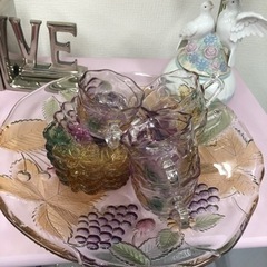 蘇我ガラス　SOGA  カップ&ソーサー　葡萄柄　ブドウ　6セット　
