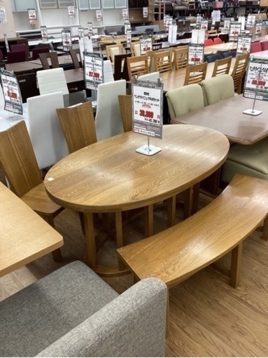 KK-64【新入荷　リサイクル品】楢材　ベンチダイニング4点セット　キズ