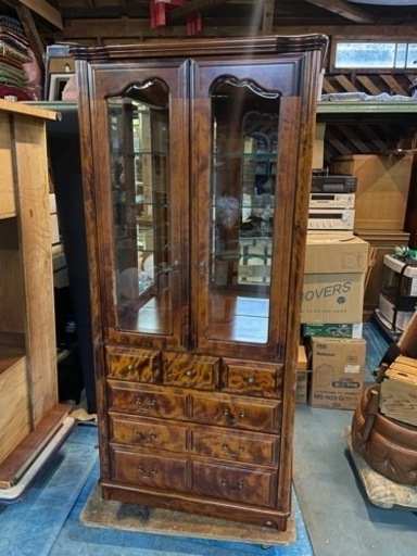 高級ショーケース キャビネット サイドボード 照明付ディスプレイボード 長谷川家具 キュリオボード キャロライン HAINZ アンティーク