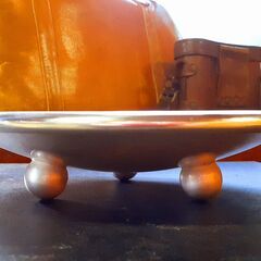 在庫1個！ マーシャン パールシルバー 脚付 ステンレス プレート コンポート皿 昭和レトロ 佐藤商事　/TJ-0630 2Fの画像