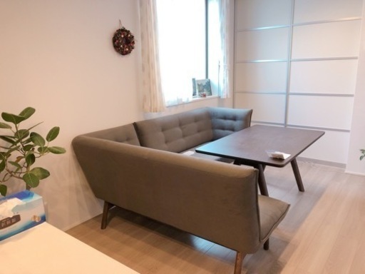 【値下げ交渉OK 11/25処分予定】浜本工芸　リビングソファダイニング3点セット　美品